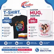 T Shirt printing Rs. 150/- | Mug Printing Rs. 99/- | Call Now Creativ